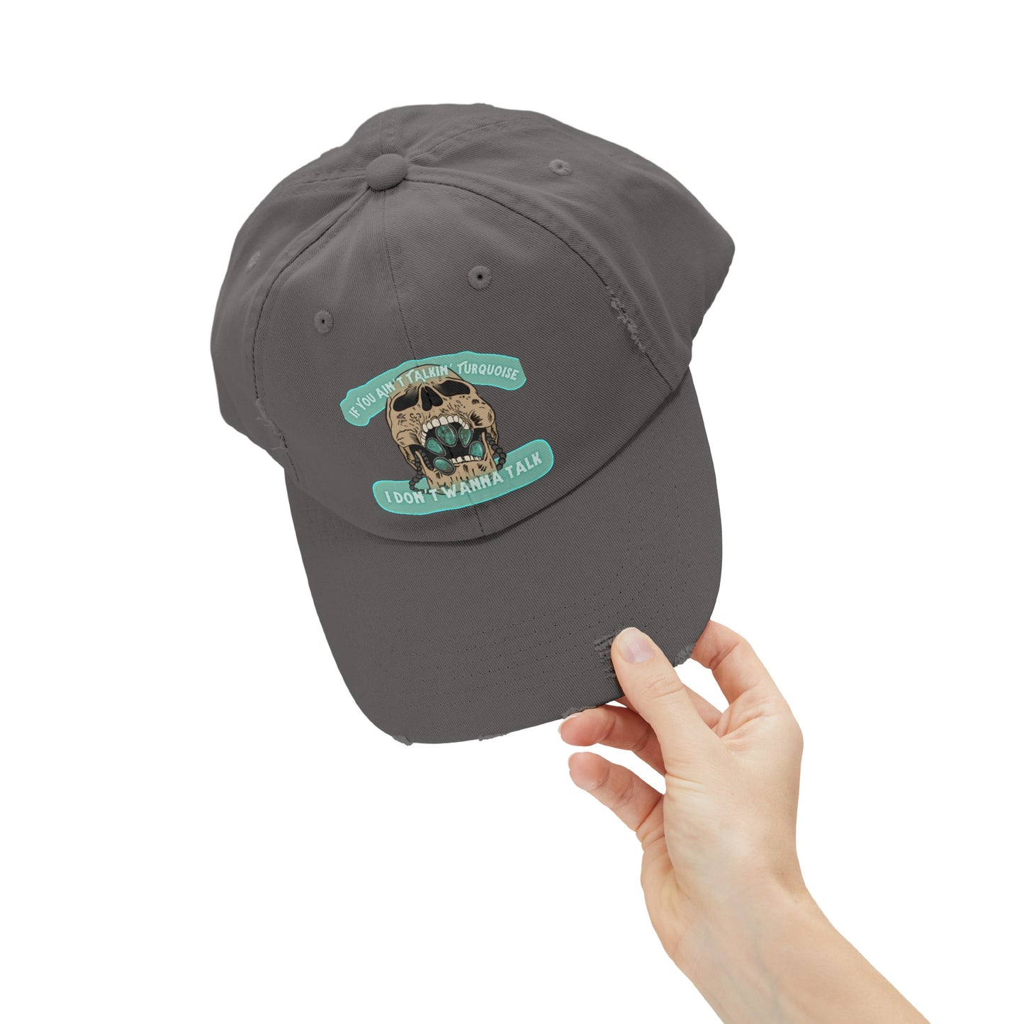 Talkin’ Turquoise Unisex Distressed Cap