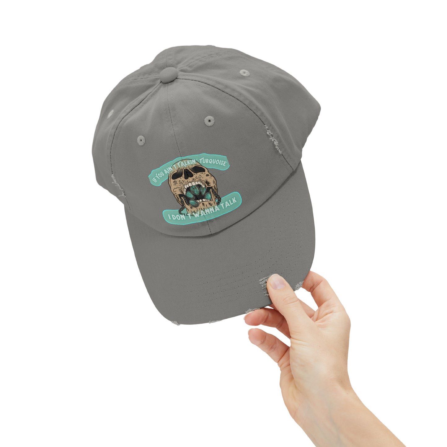 Talkin’ Turquoise Unisex Distressed Cap