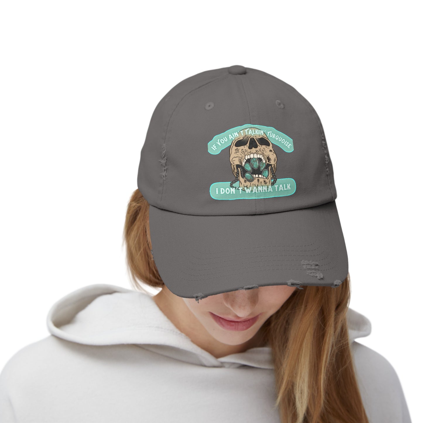 Talkin’ Turquoise Unisex Distressed Cap