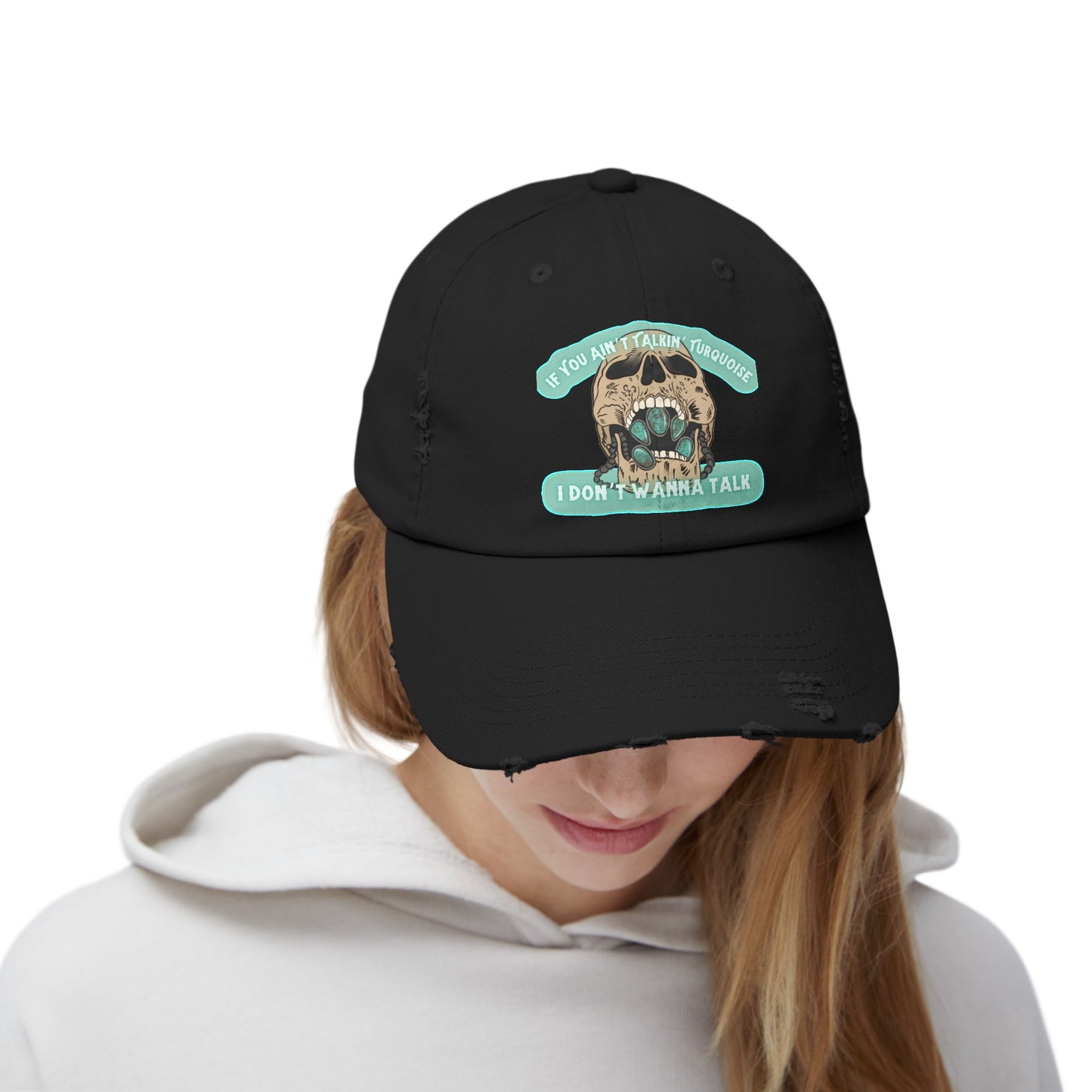 Talkin’ Turquoise Unisex Distressed Cap