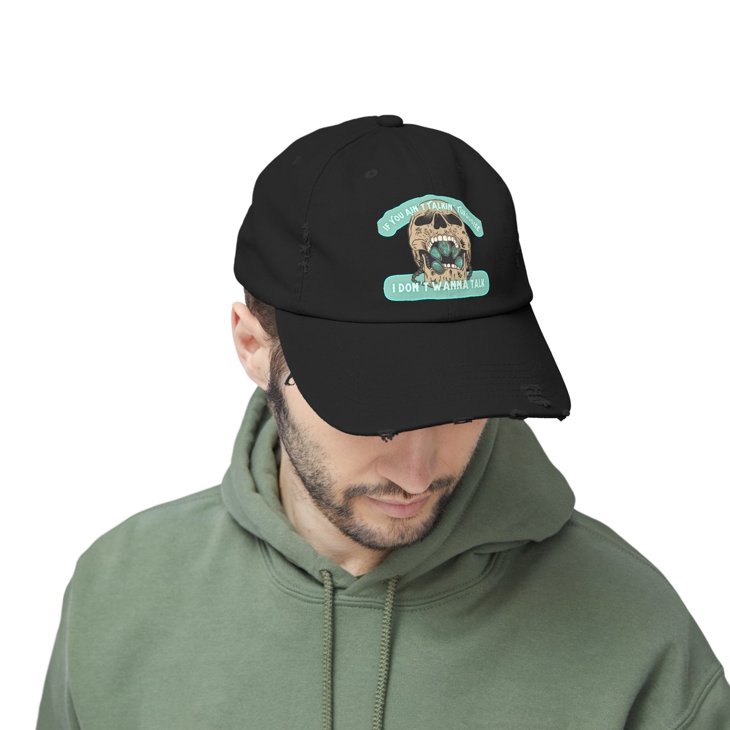 Talkin’ Turquoise Unisex Distressed Cap