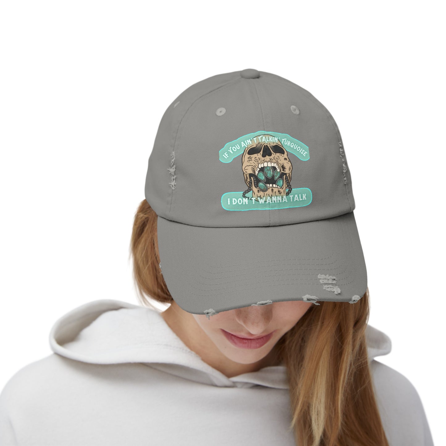 Talkin’ Turquoise Unisex Distressed Cap