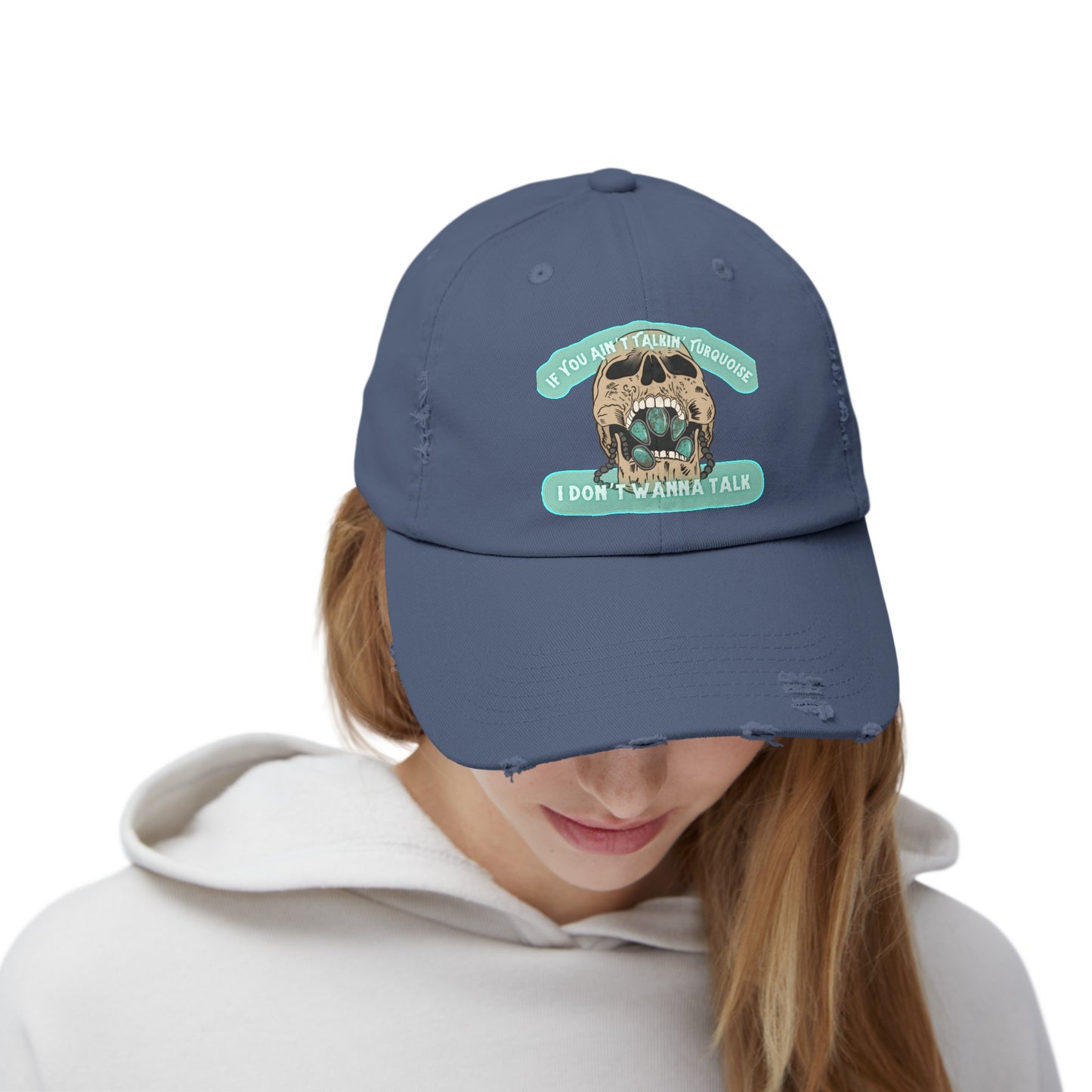 Talkin’ Turquoise Unisex Distressed Cap